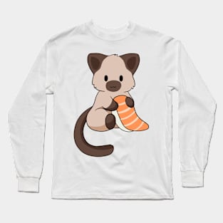 Siamese Cat with Sushi Long Sleeve T-Shirt